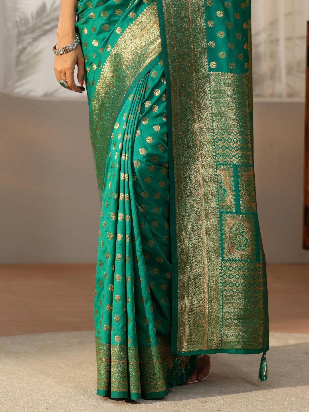  Libas Teal Green Banarasi Silk Blend Saree 