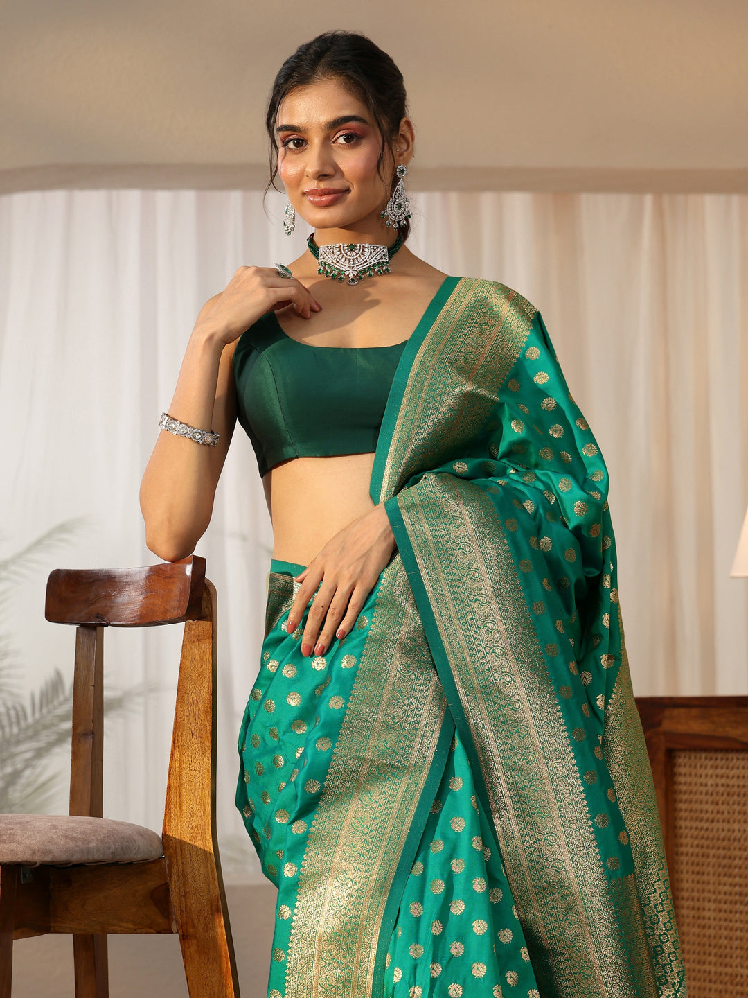  Libas Teal Green Banarasi Silk Blend Saree 