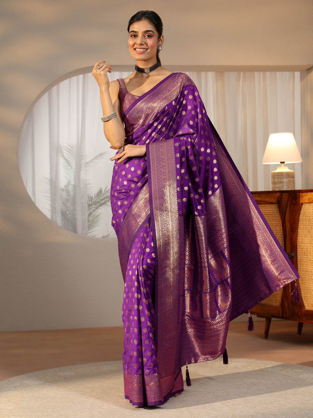  Libas Plum Purple Banarasi Silk Blend Saree 