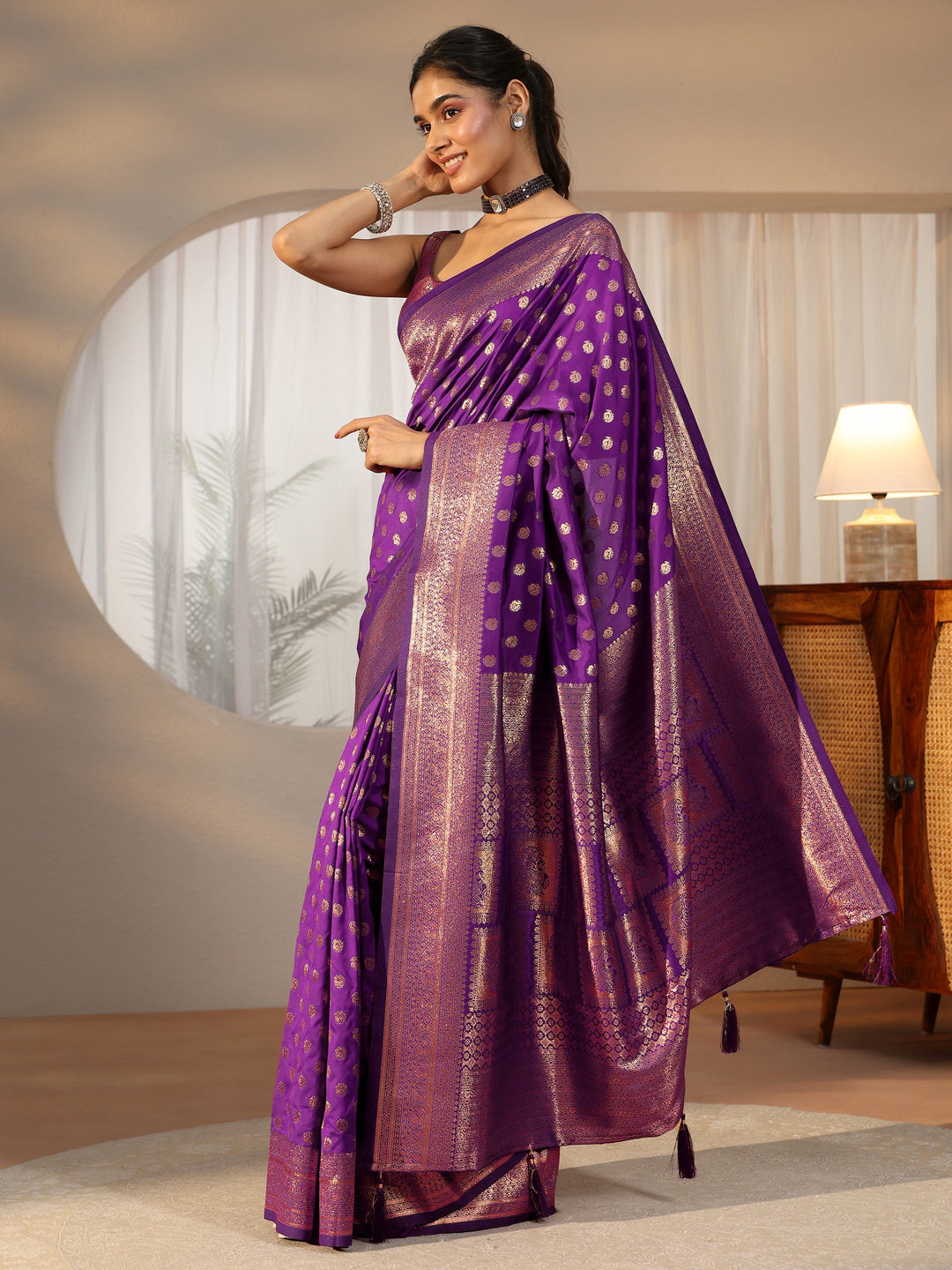  Libas Plum Purple Banarasi Silk Blend Saree 