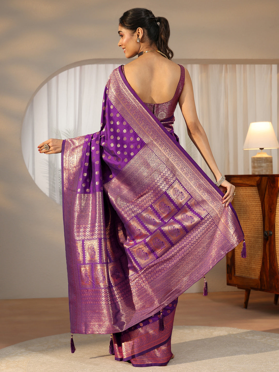  Libas Plum Purple Banarasi Silk Blend Saree 