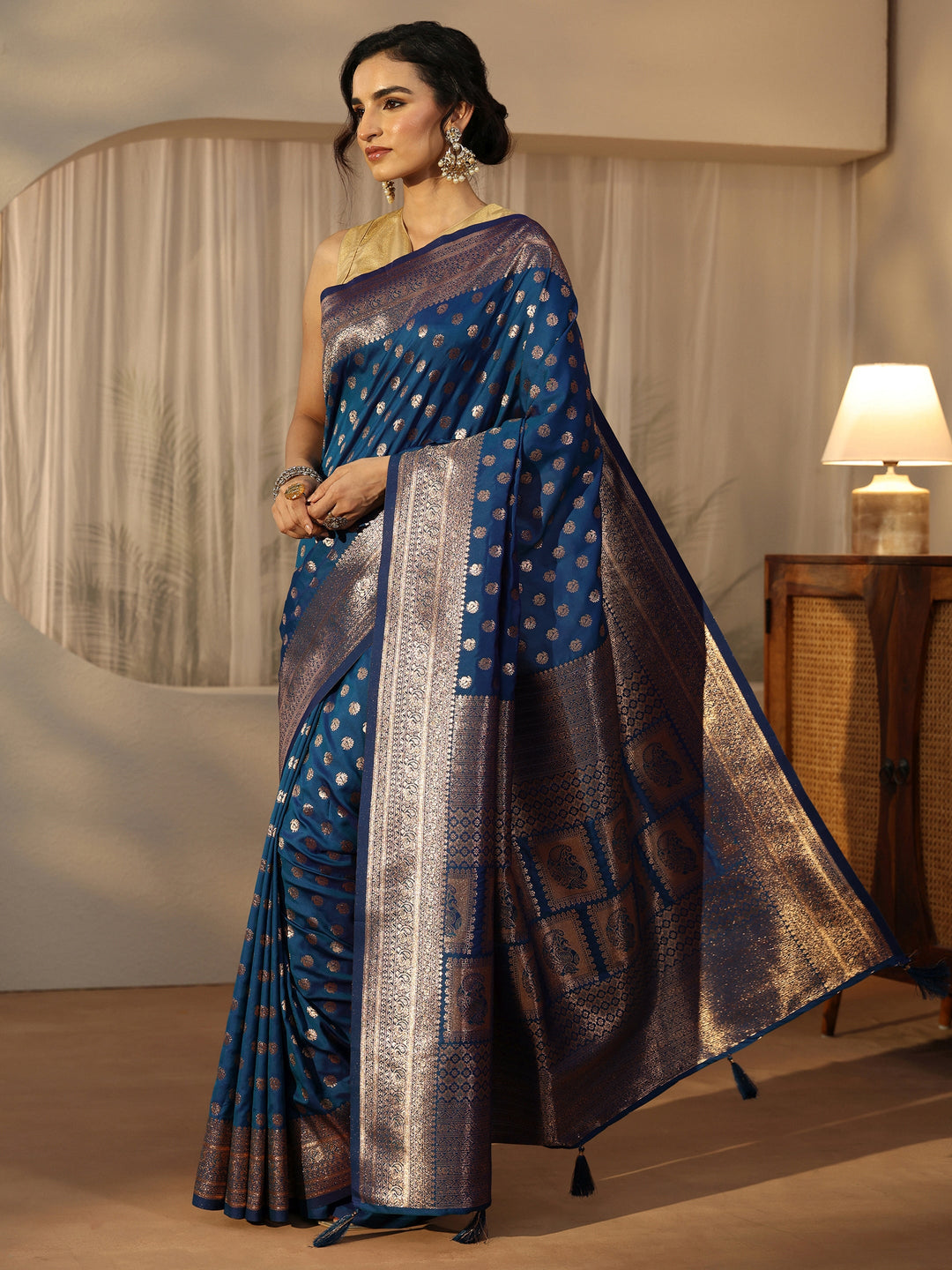  Libas Sapphire Blue Banarasi Silk Blend Saree 