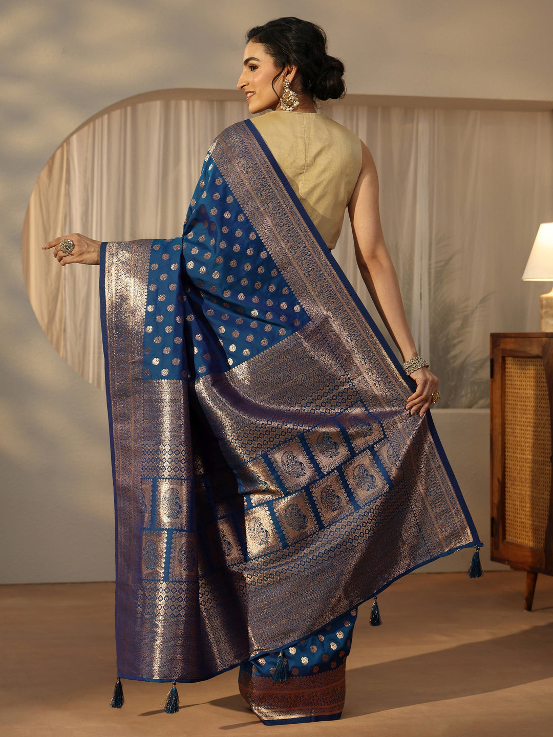  Libas Sapphire Blue Banarasi Silk Blend Saree 