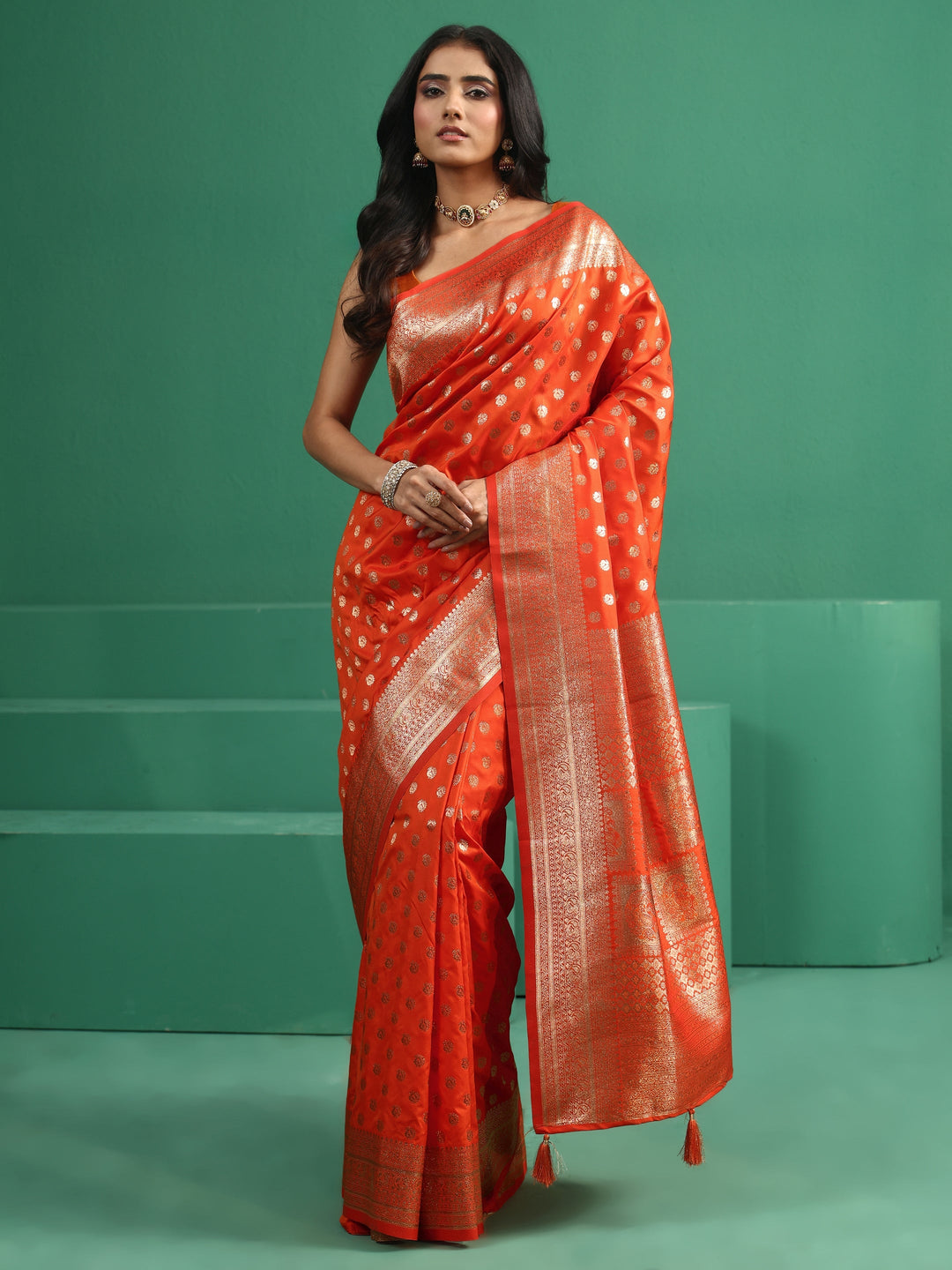  Libas Orange Banarasi Silk Blend Saree 