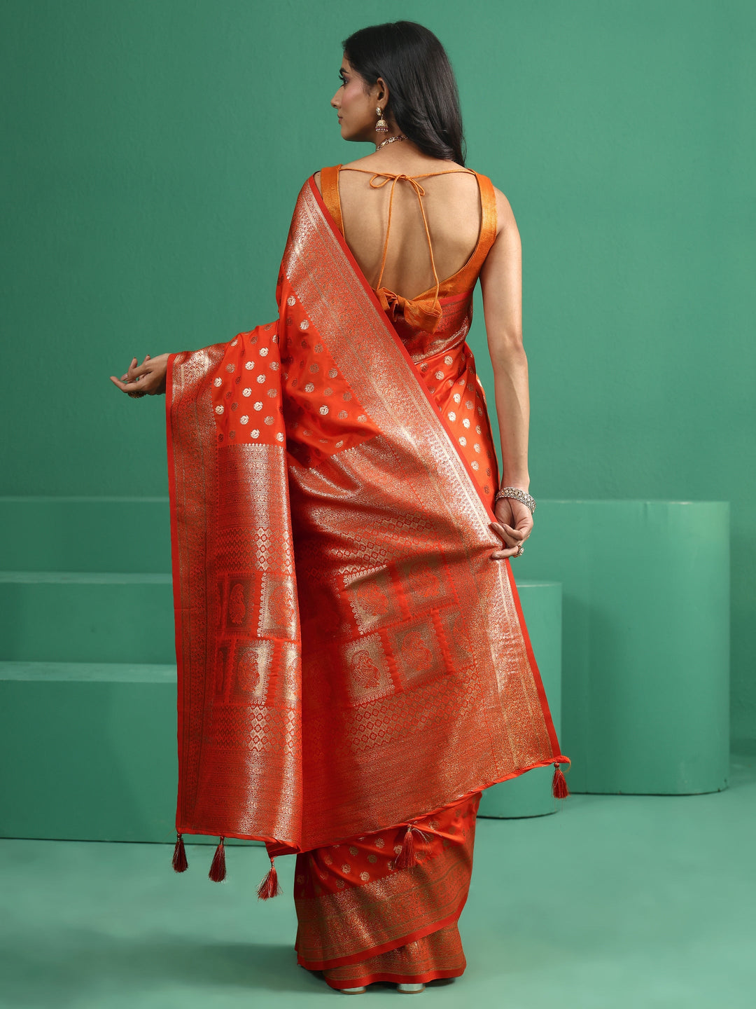  Libas Orange Banarasi Silk Blend Saree 