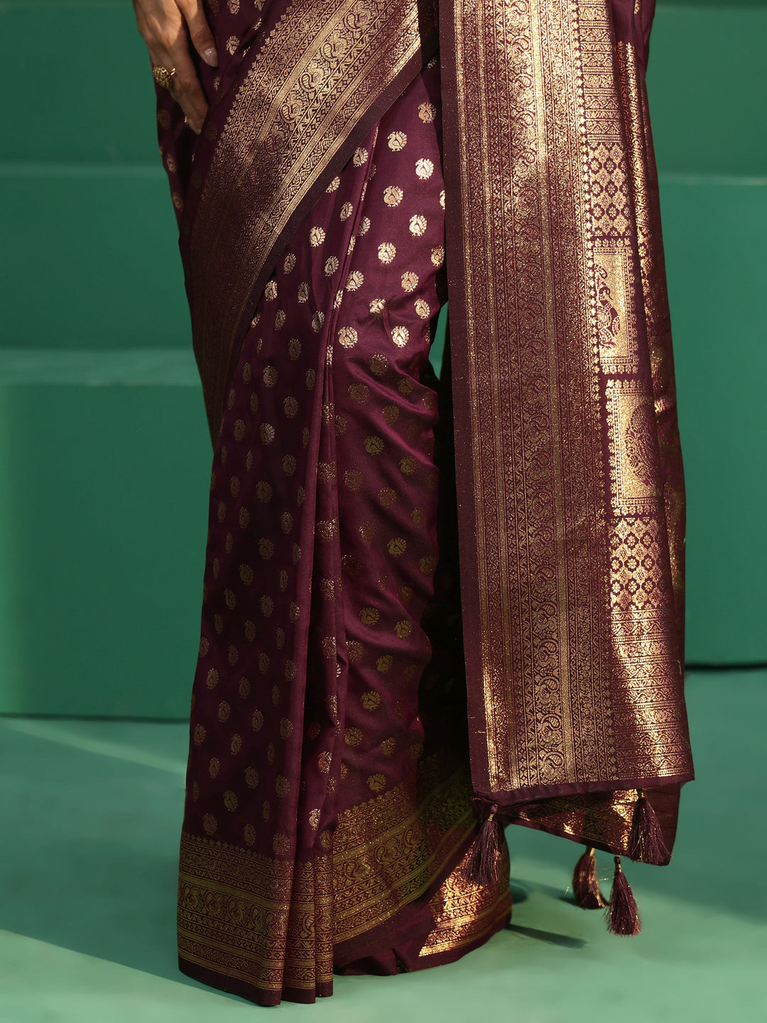  Libas Wine Red Banarasi Silk Blend Saree 