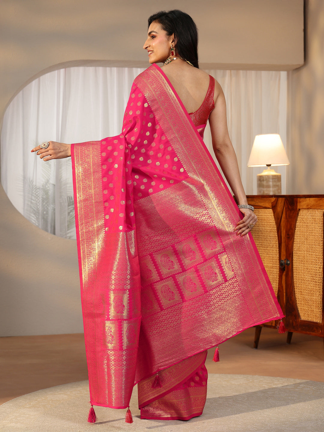  Libas Hot Pink Banarasi Silk Blend Saree 
