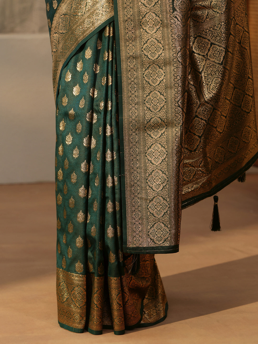  Libas Forest Green Banarasi Silk Blend Saree 