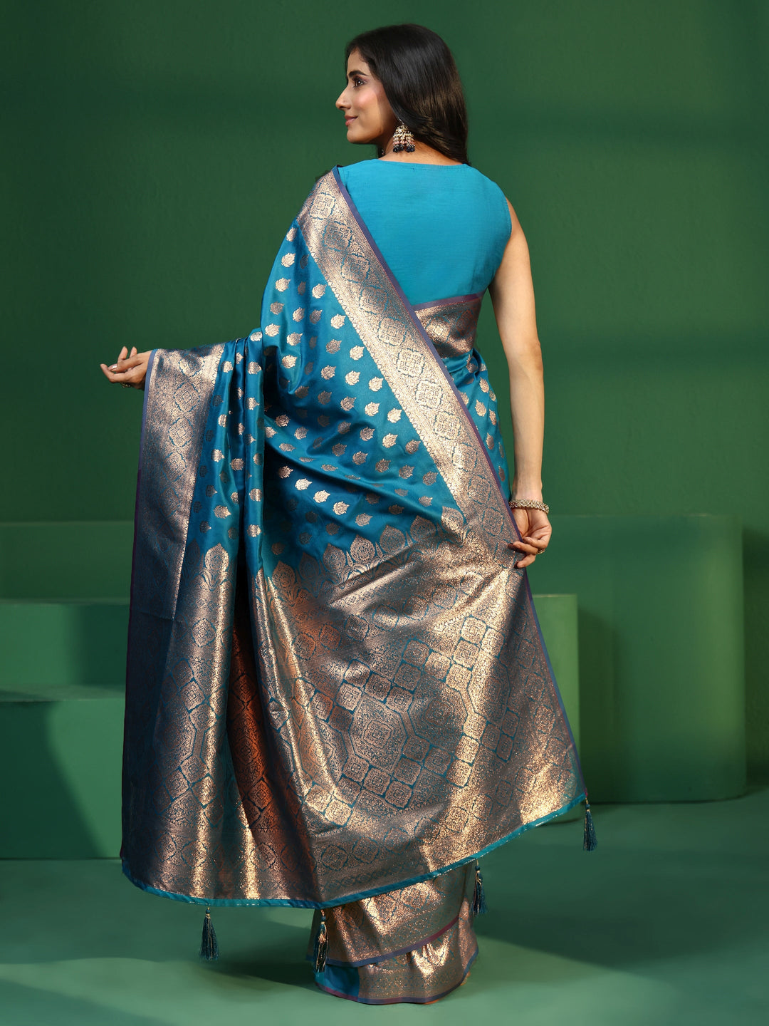  Libas Cerulean Blue Banarasi Silk Blend Saree 