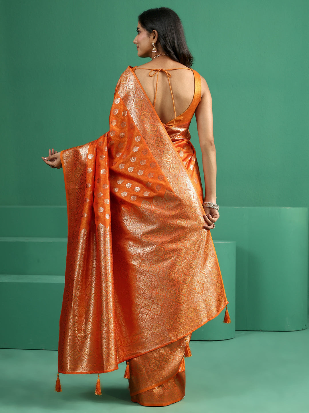  Libas Tangerine Orange Banarasi Silk Blend Saree 