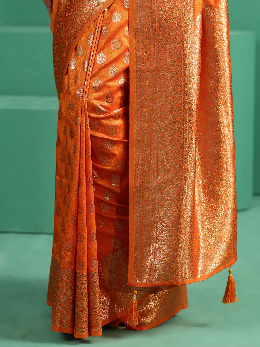  Libas Tangerine Orange Banarasi Silk Blend Saree 