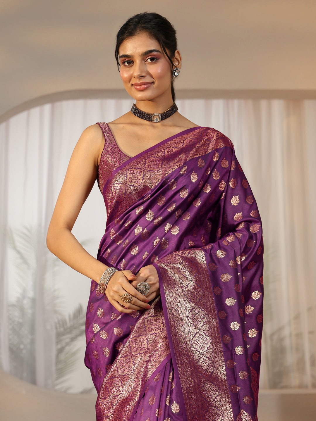  Libas Imperial Purple Banarasi Silk Blend Saree 