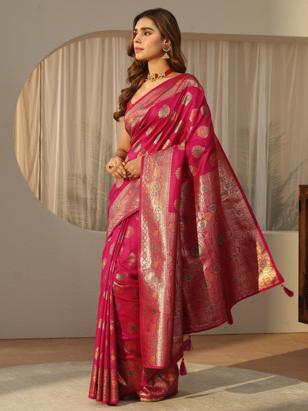  Libas Fuchsia Pink Banarasi Silk Blend Saree 
