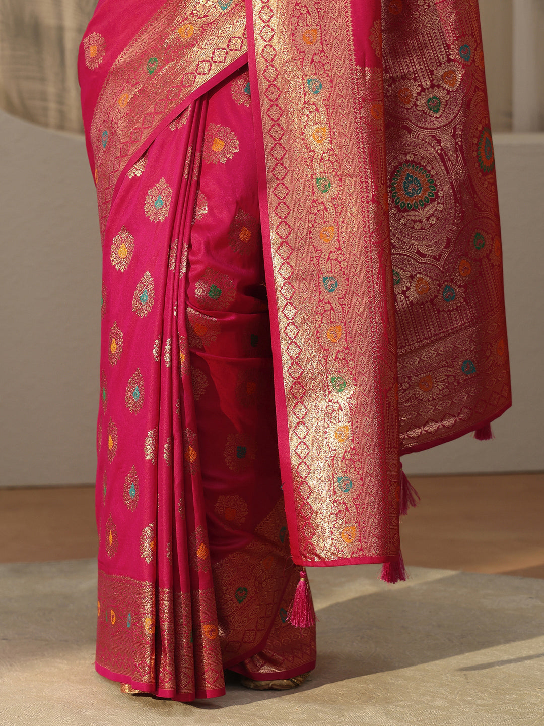  Libas Fuchsia Pink Banarasi Silk Blend Saree 
