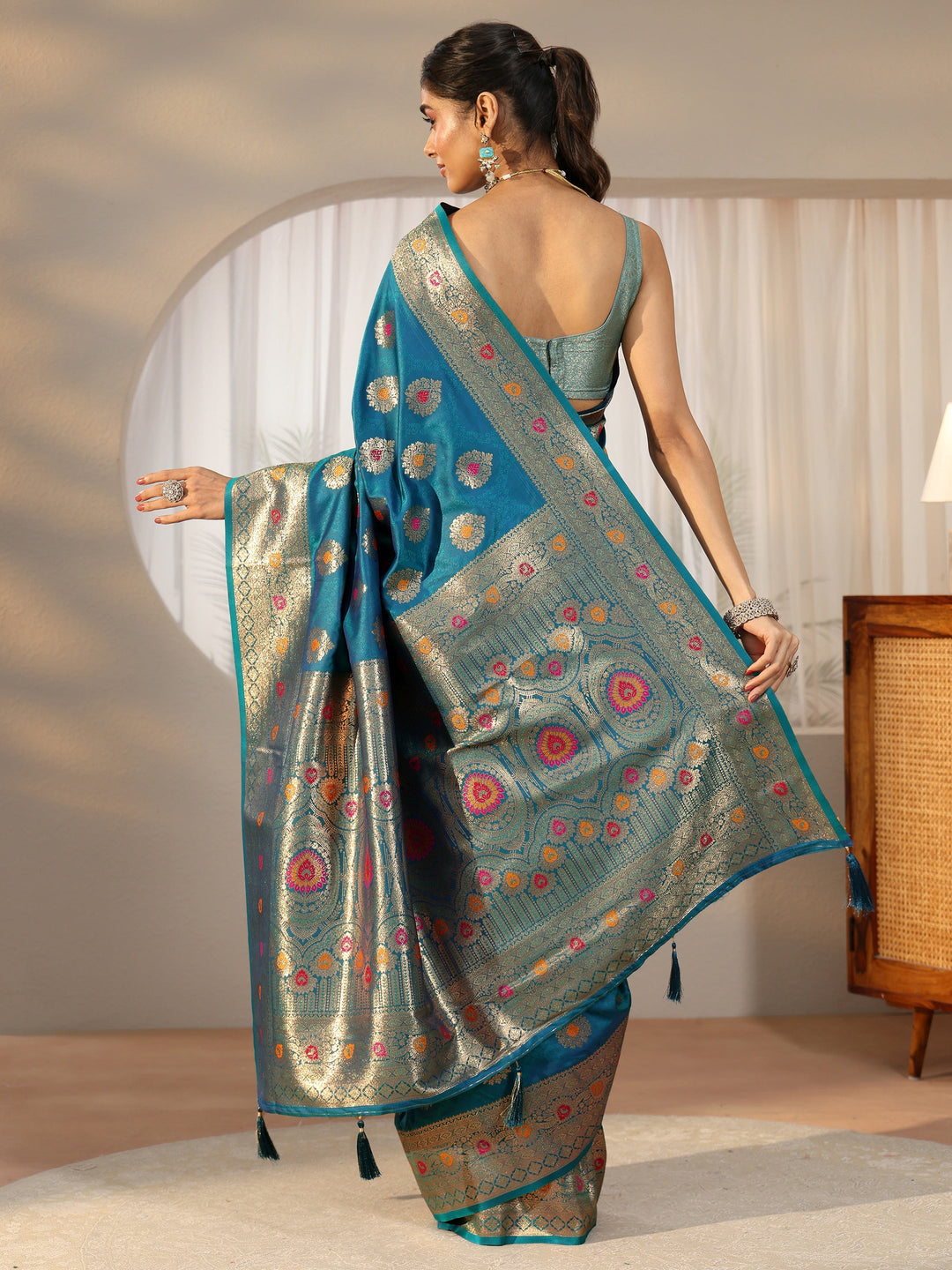  Libas Teal Blue Banarasi Silk Blend Saree 