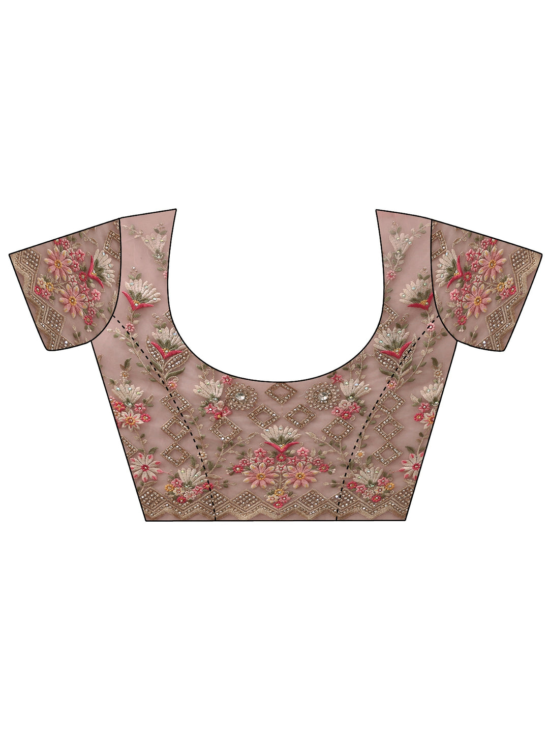  Libas Peach Pink Floral Embellished Net Saree 