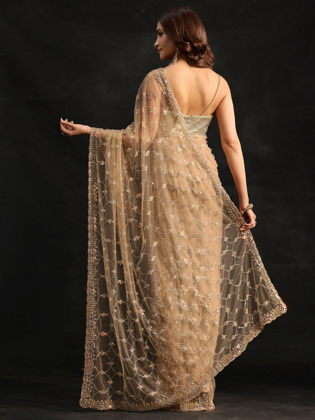  Libas Gold Stone Embellished Net Saree 