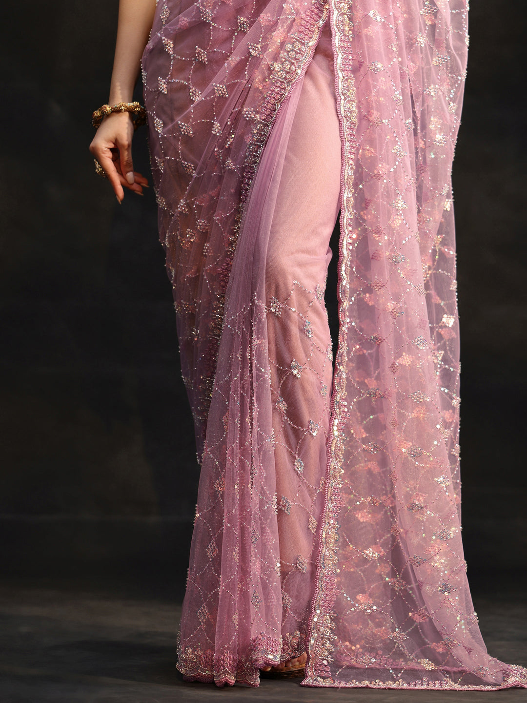 Libas Lavender Stone Embellished Net Saree 