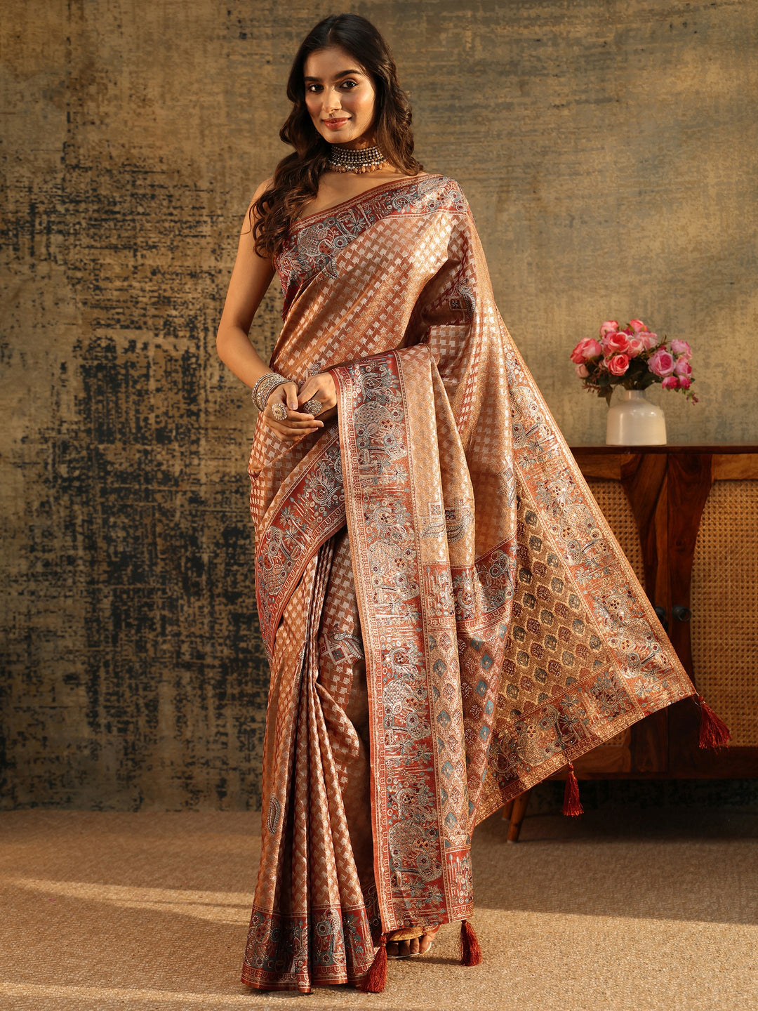  Libas Art Rust Brown Banarasi SIlk Blend Saree 