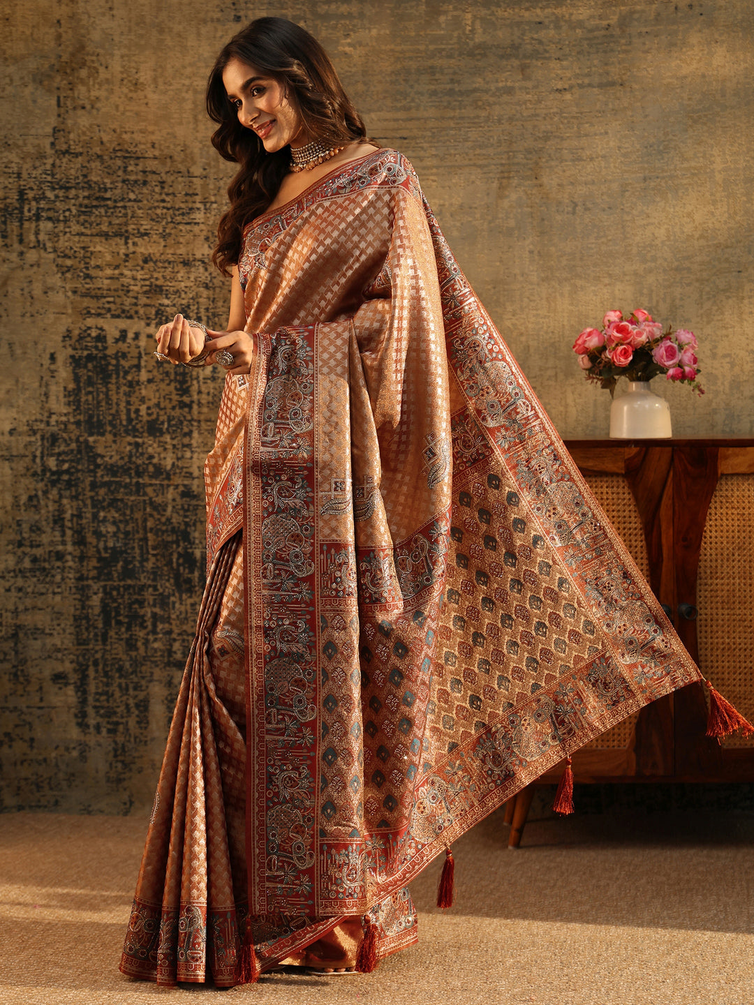  Libas Art Rust Brown Banarasi SIlk Blend Saree 