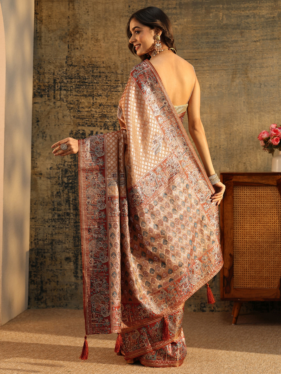  Libas Art Rust Brown Banarasi SIlk Blend Saree 