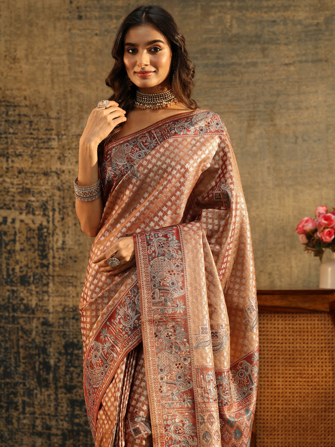  Libas Art Rust Brown Banarasi SIlk Blend Saree 