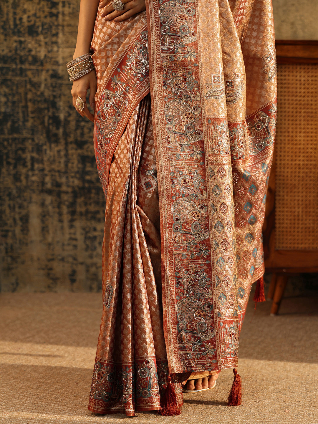  Libas Art Rust Brown Banarasi SIlk Blend Saree 