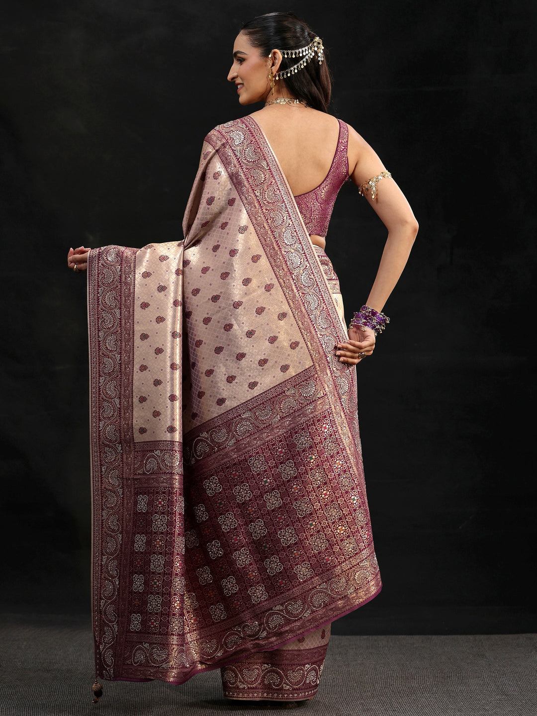 Libas Art Purple Banarasi Silk Blend Saree 