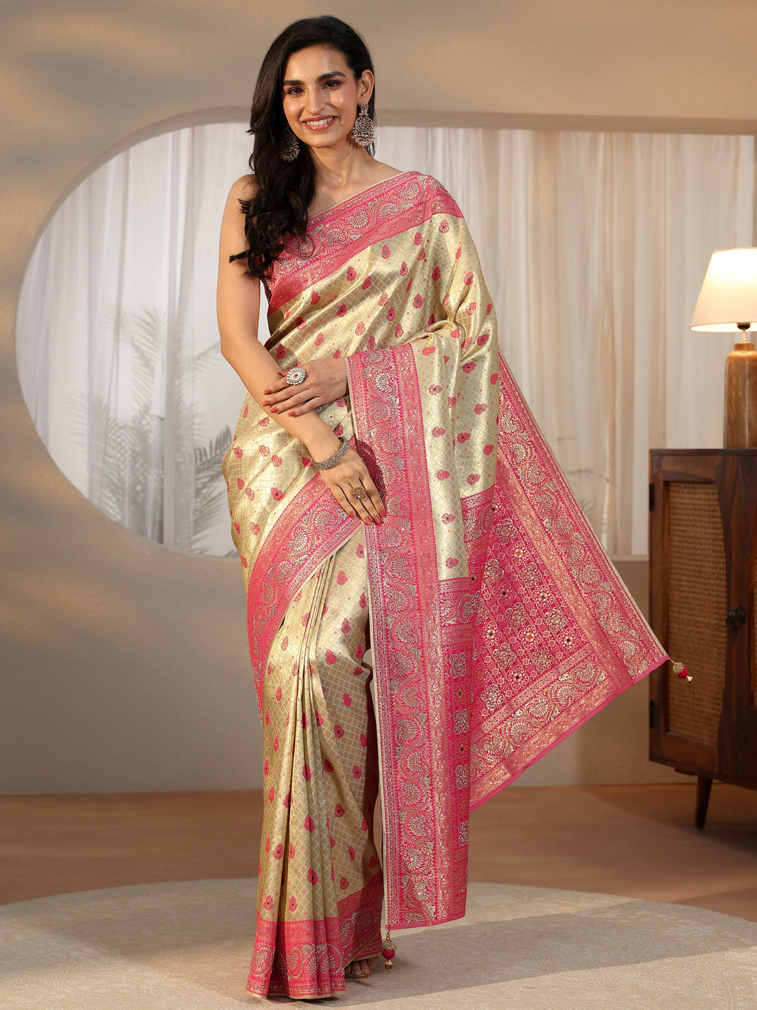  Libas Art Gold Banarasi Silk Blend Saree 