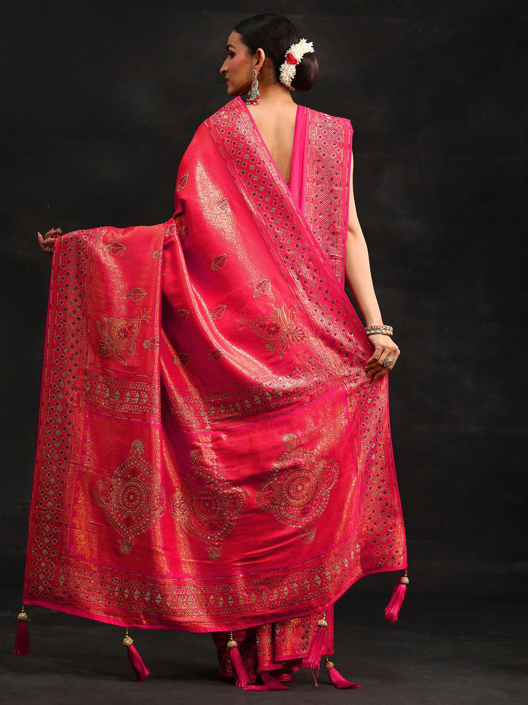  Libas Art Rani Pink Embellished Banarasi Silk Blend Saree with Dupatta 