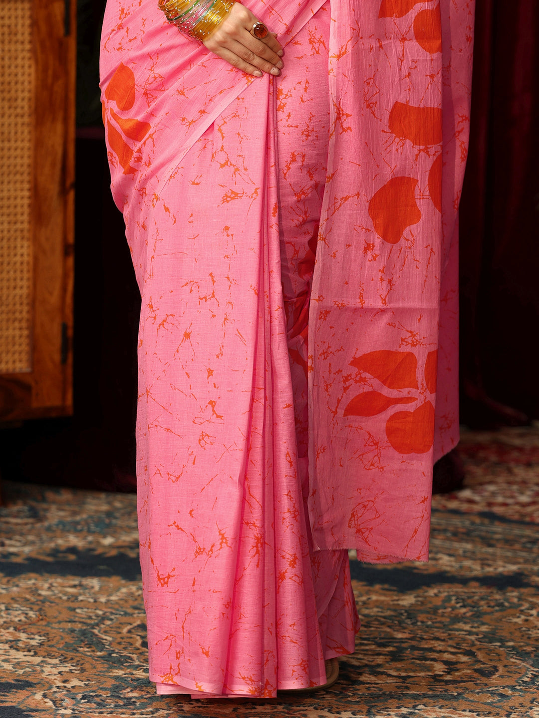  Libas Bubblegum Pink Batik Print Cotton Saree 