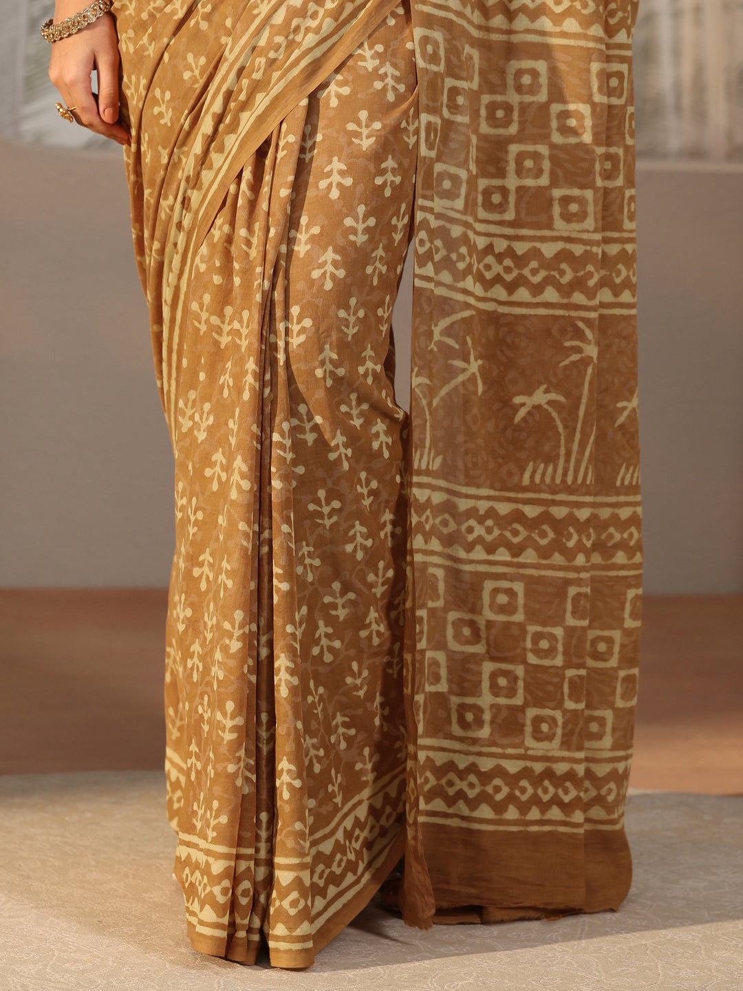  Libas Mustard Batik Printed Cotton Saree 