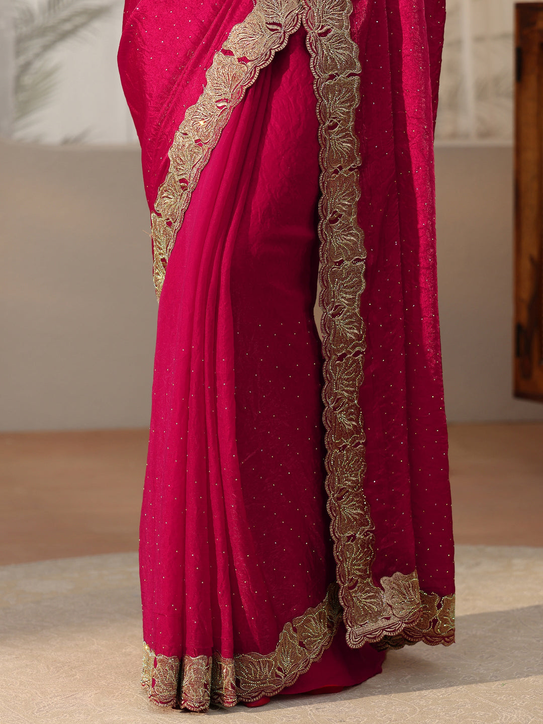  Libas Rose Pink Embellished Tissue saree 