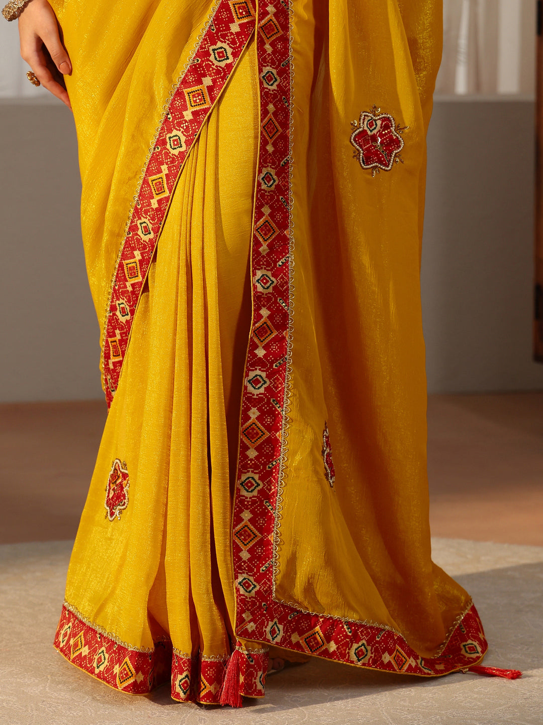  Libas Mustard Tissue Saree with Patola Border 