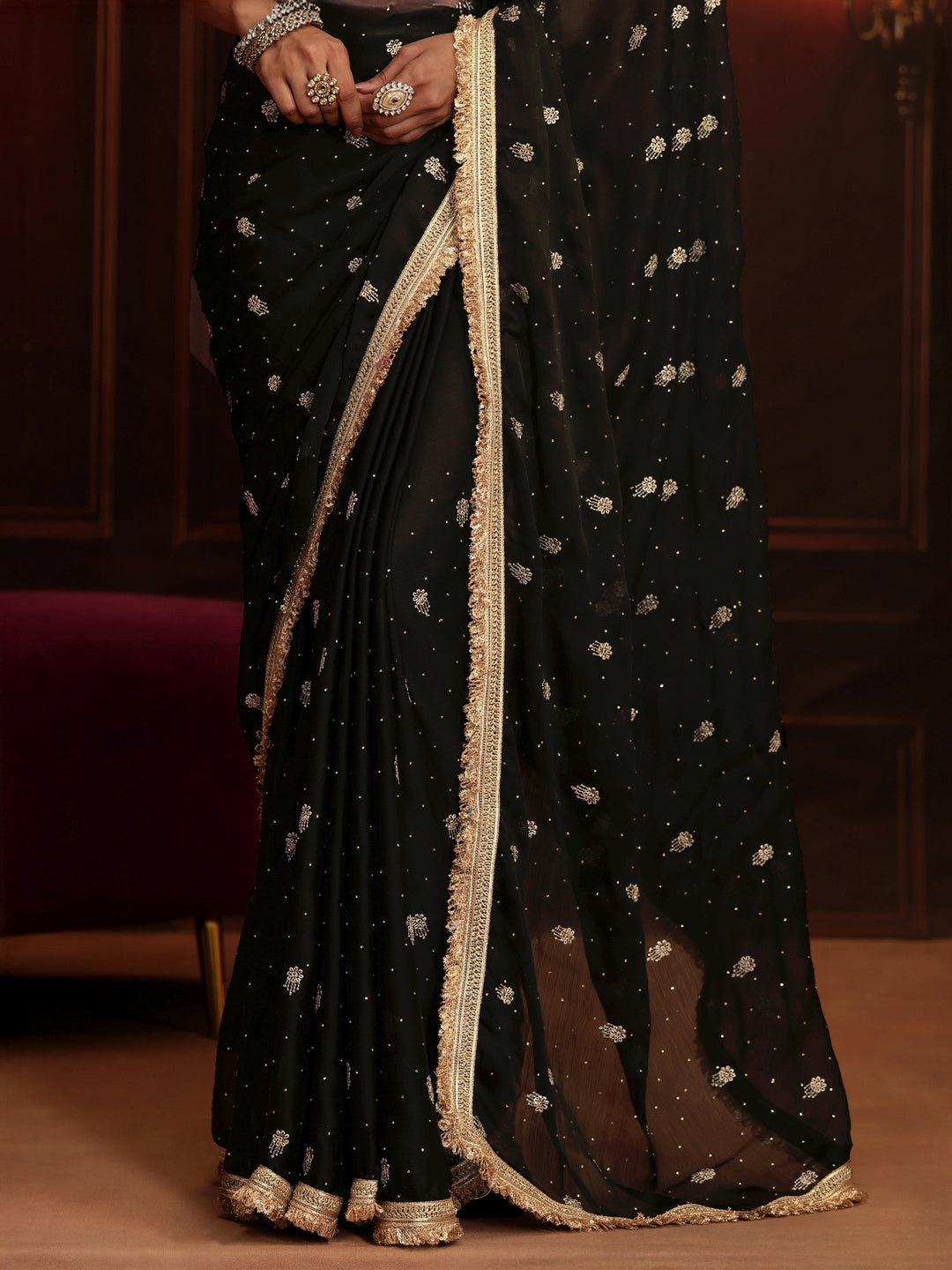 Libas Black Embellished Satin Saree 