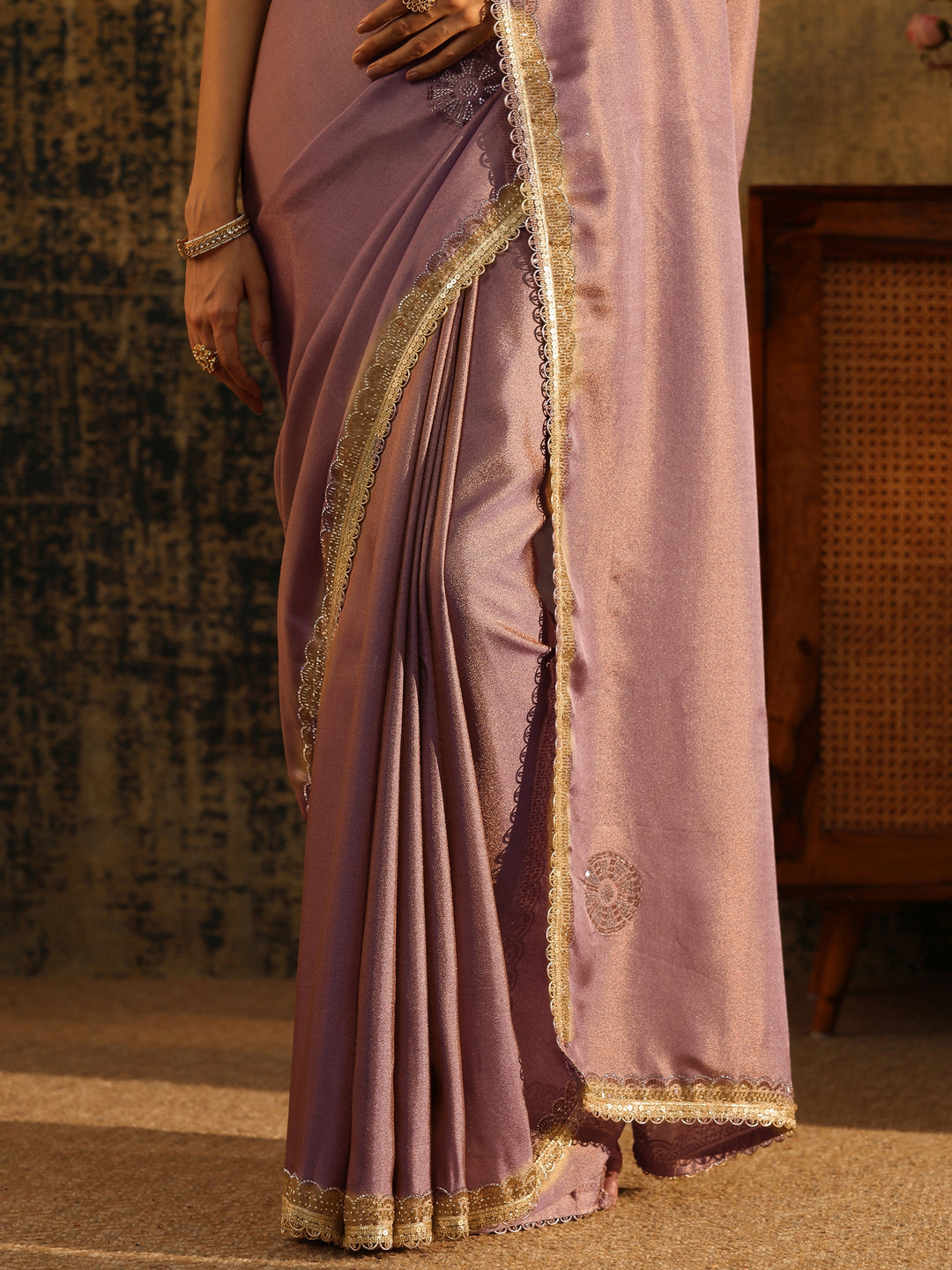  Libas Lavender Embellished Tissue Saree with Gota Border 