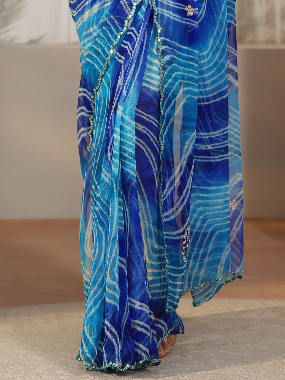  Libas Cobalt Blue Leheriya Printed Chiffon Saree 