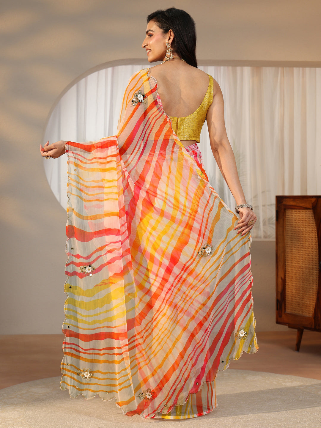  Libas Multi Leheriya Printed Chiffon Saree 