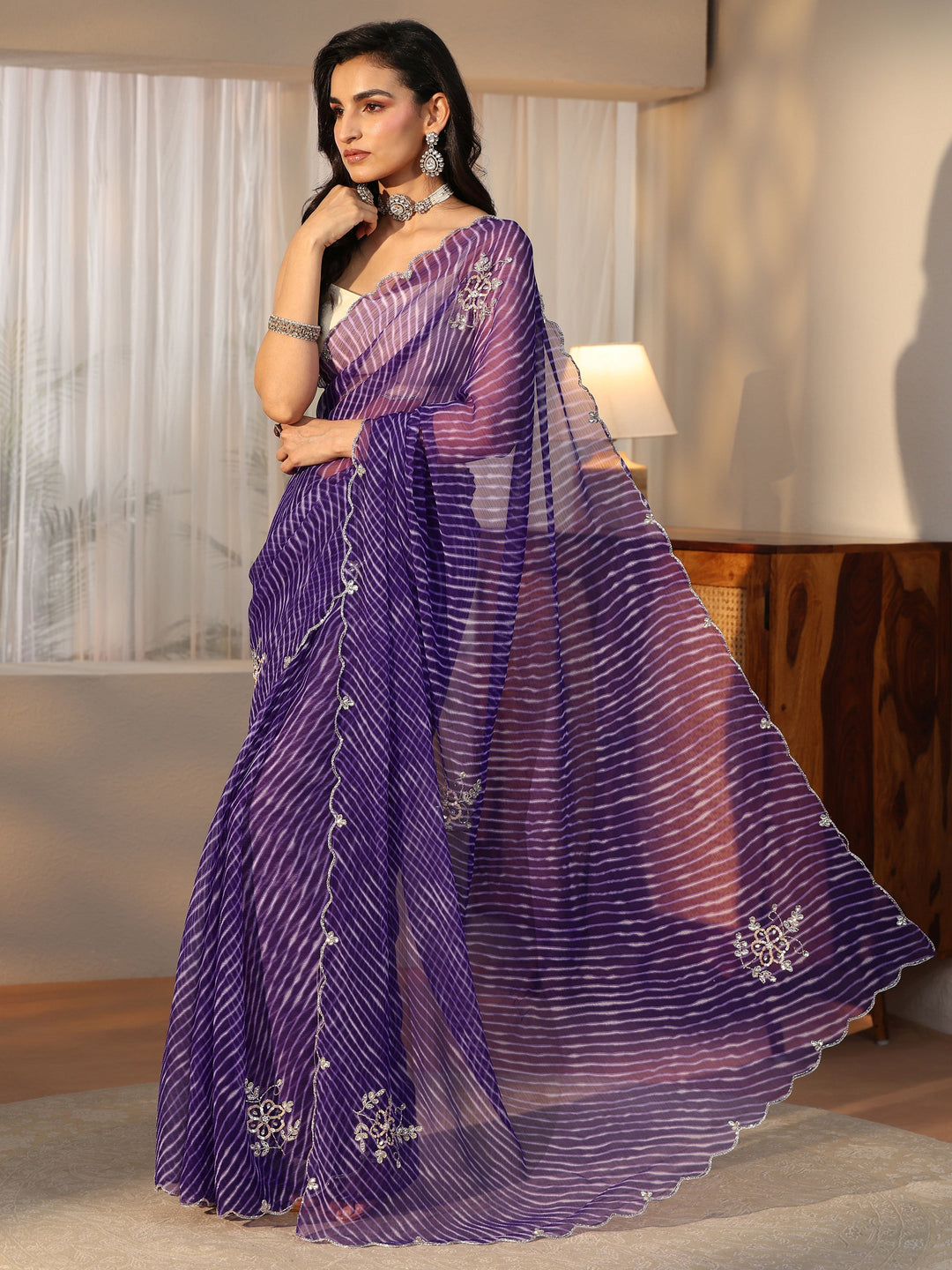  Libas Royal Purple Leheriya Printed Chiffon Saree 