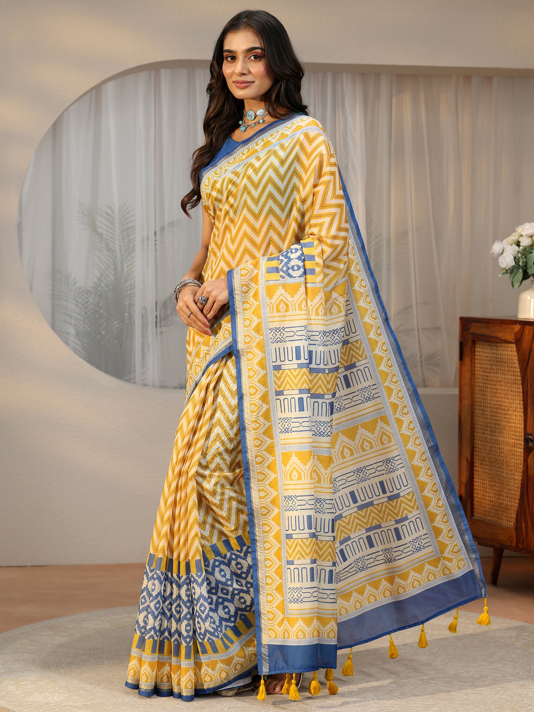 Libas Multi Colour Chevron Printed Cotton Blend Saree 