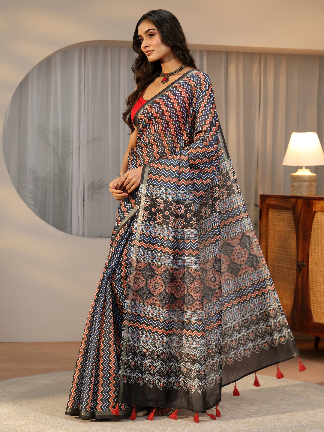  Libas Multi Colour Chevron Printed Cotton Blend Saree 