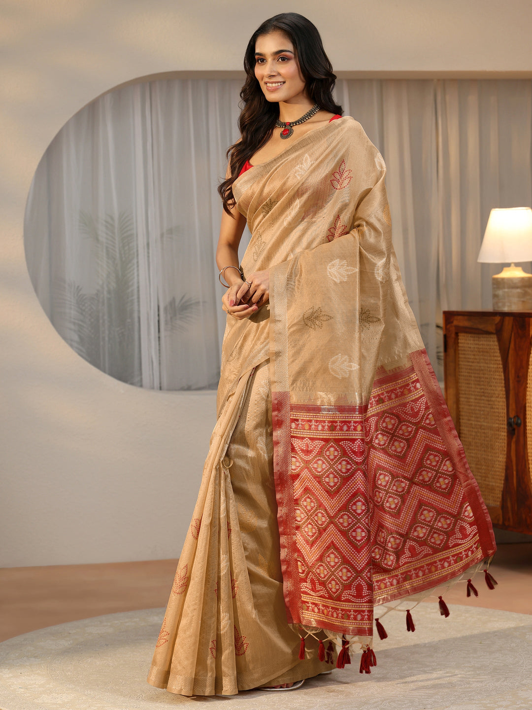  Libas Gold Bandhani Silk Blend Saree 
