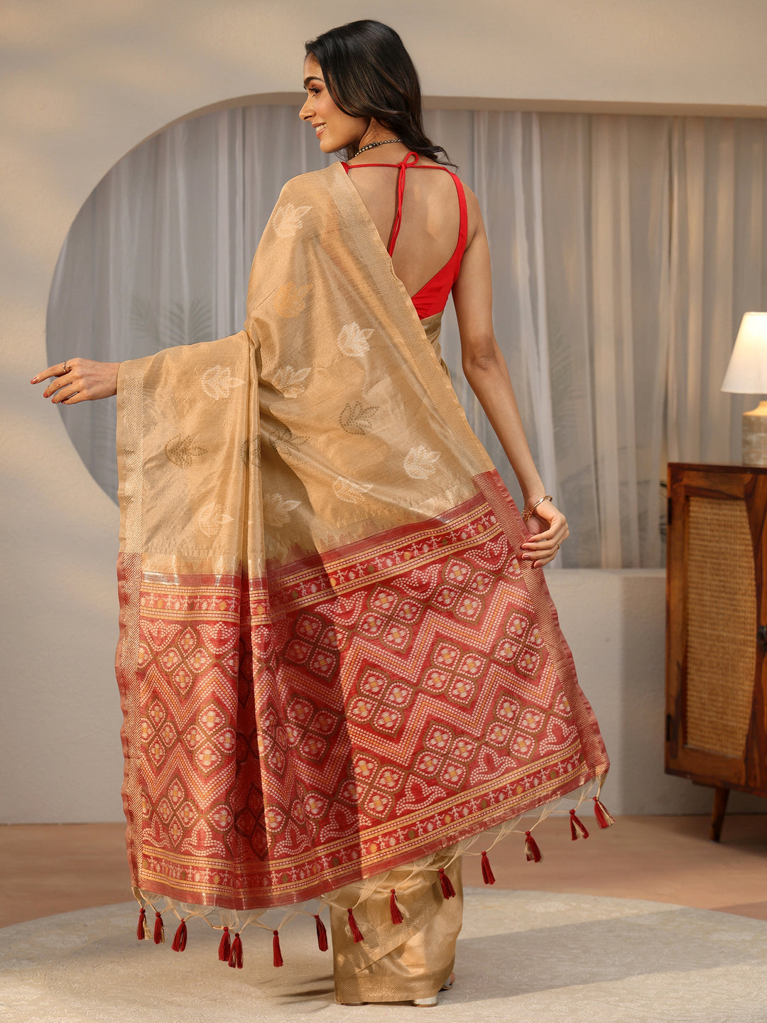  Libas Gold Bandhani Silk Blend Saree 
