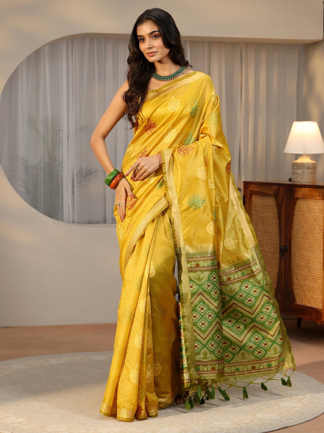  Libas Mustard Bandhani Silk Blend Saree 