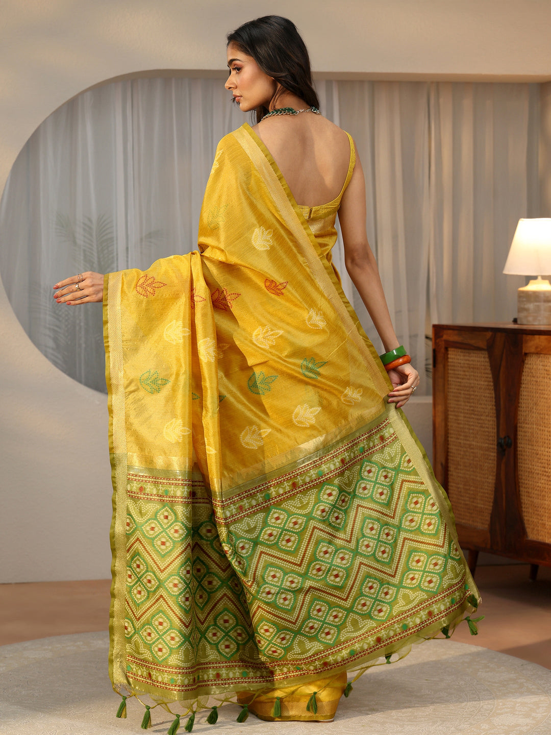 Libas Mustard Bandhani Silk Blend Saree 