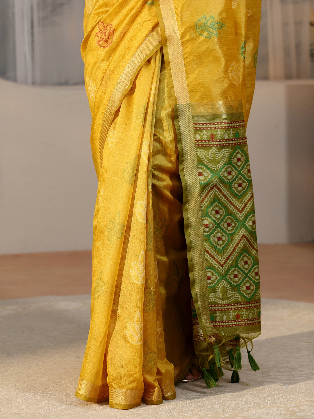  Libas Mustard Bandhani Silk Blend Saree 
