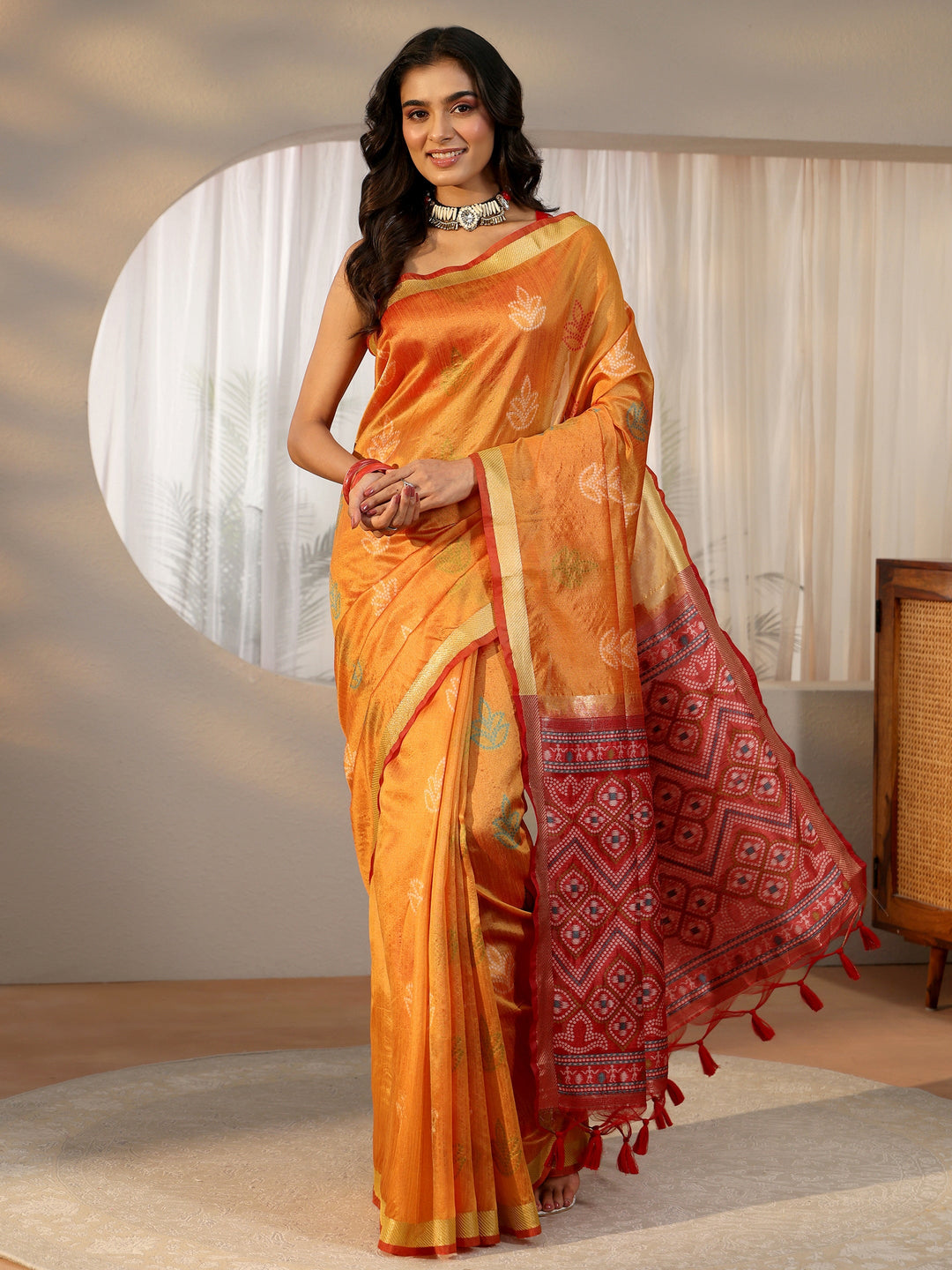  Libas Orange Bandhani Silk Blend Saree 