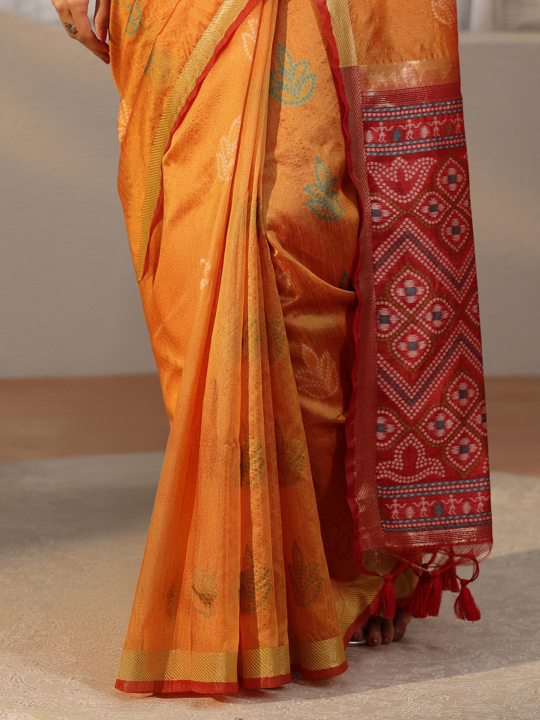  Libas Orange Bandhani Silk Blend Saree 