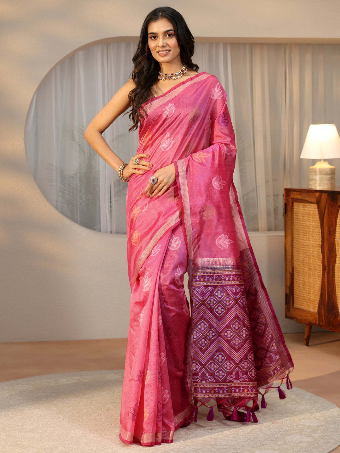  Libas Dusty Rose Pink Bandhani Silk Blend Saree 