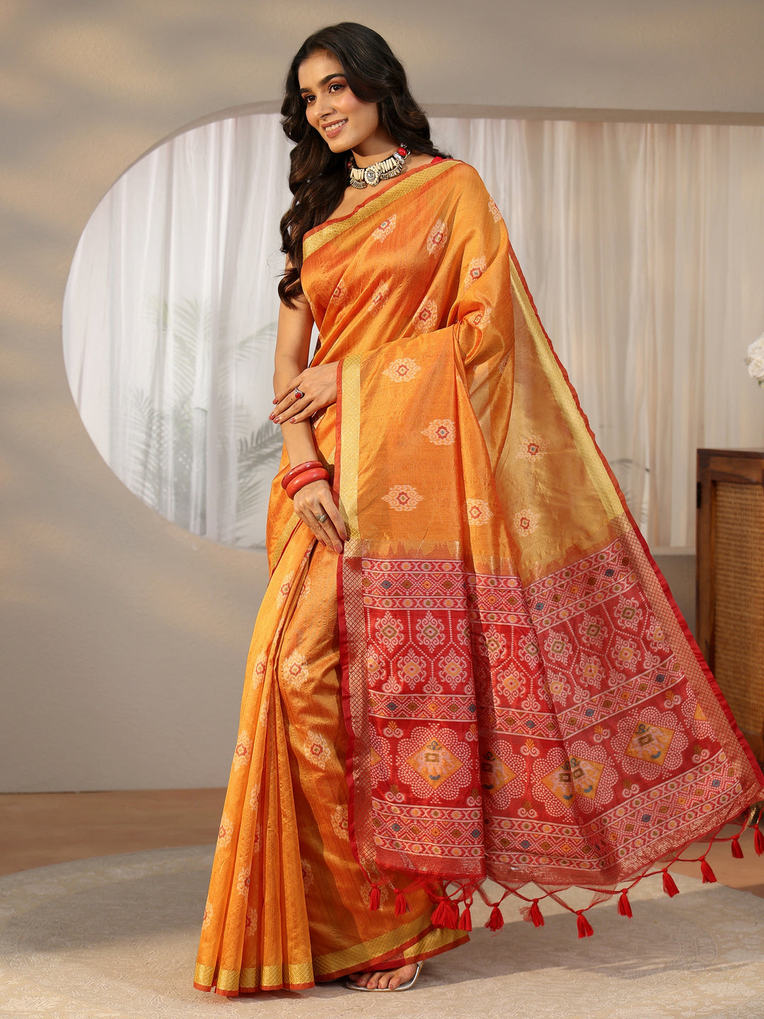  Libas Orange Woven Design Silk Blend Saree 